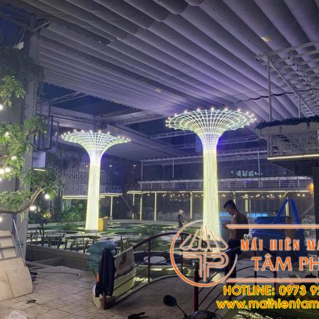 Bạt xếp di động, mái che bạt xếp lượn sóng, mái xếp quán cafe giá rẻ