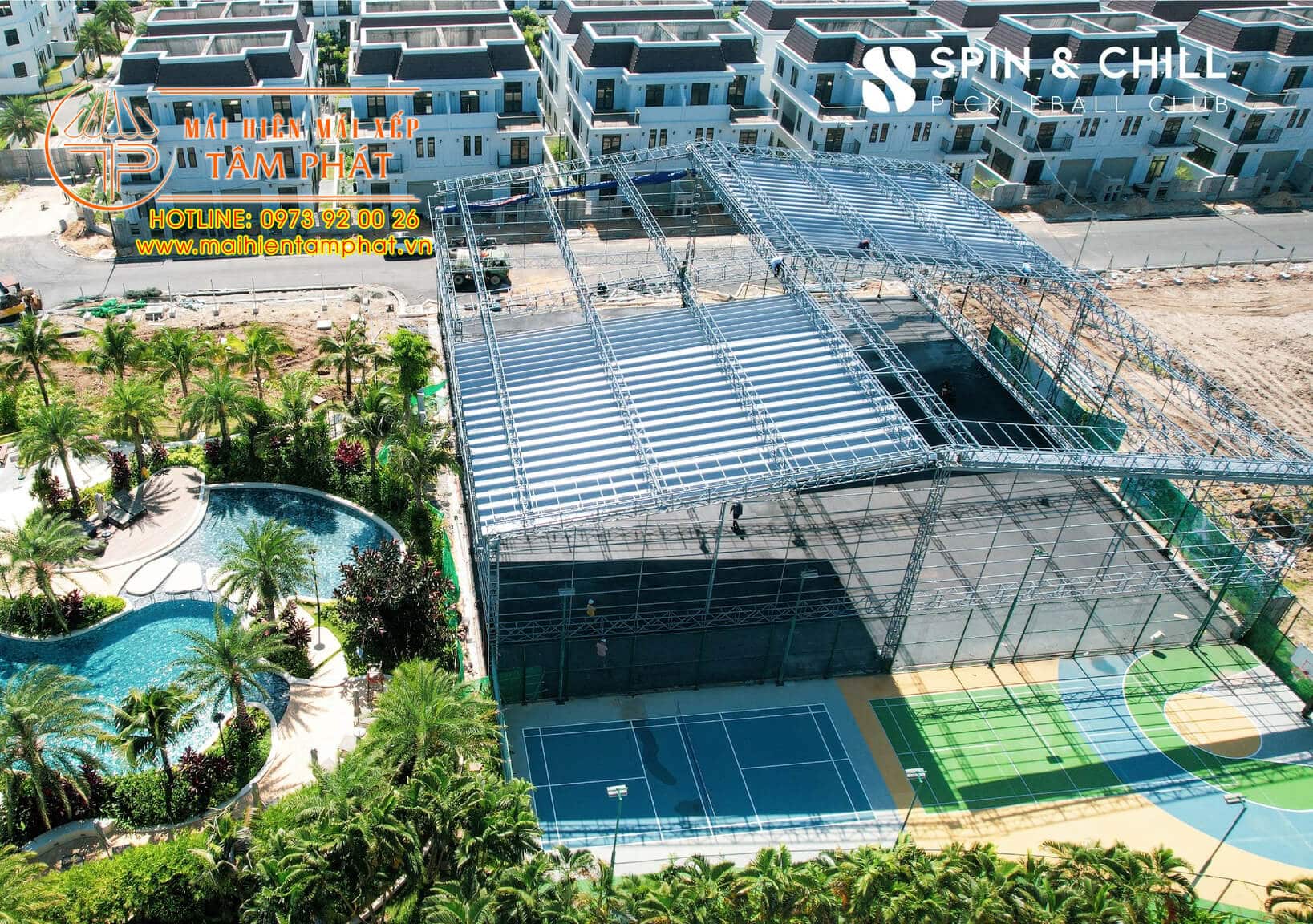 Thi công mái che di động sân pickleball ở Vũng Tàu