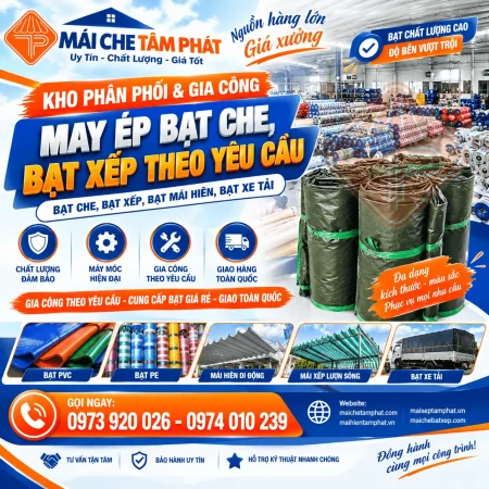 Cung Cấp & Gia Công May Ép Bạt Xếp, Bạt Mái Hiên, Bạt HDPE, Bạt Che ,. mái hiên Tâm Phát 0973920026